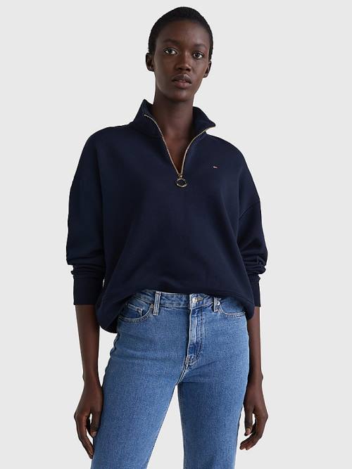 Bluzy Tommy Hilfiger Relaxed Half Zip Damskie Niebieskie | TH624PSV