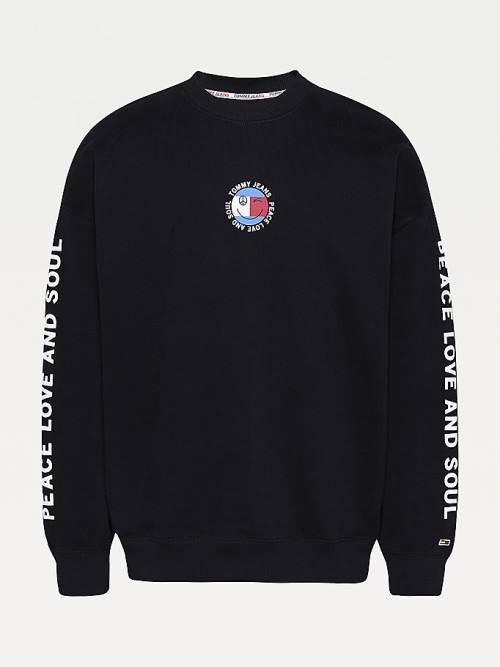 Bluzy Tommy Hilfiger Smiley Peace Logo Męskie Czarne | TH123MZG