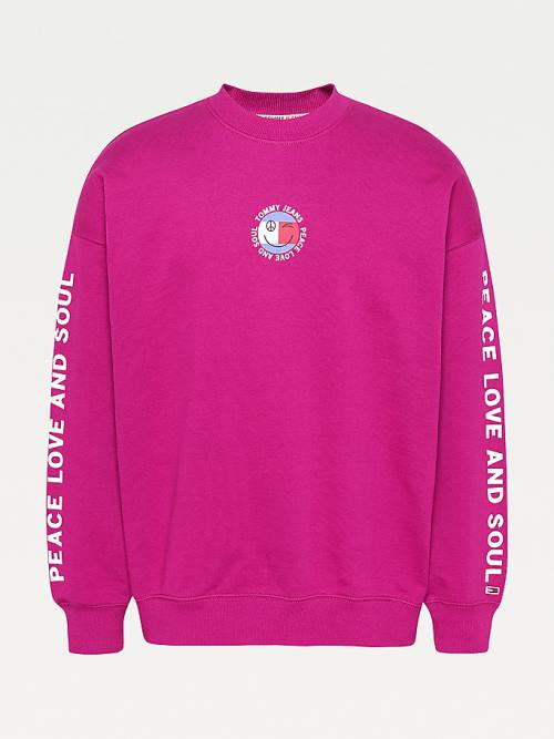 Bluzy Tommy Hilfiger Smiley Peace Logo Męskie Fioletowe | TH956PBF