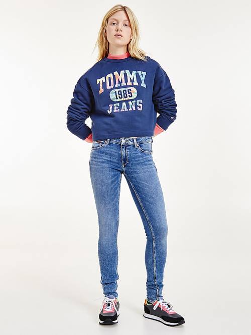 Bluzy Tommy Hilfiger Tie-Dye Cropped Damskie Niebieskie | TH842WRX