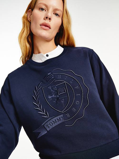 Bluzy Tommy Hilfiger Tommy Icons Logo Embroidery Damskie Niebieskie | TH041CTV