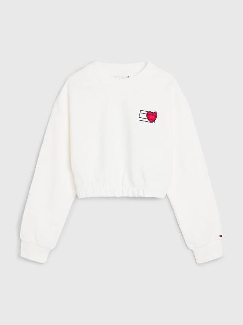 Bluzy Tommy Hilfiger Valentines Heart Print Cropped Dziewczynka Białe | TH473EAS