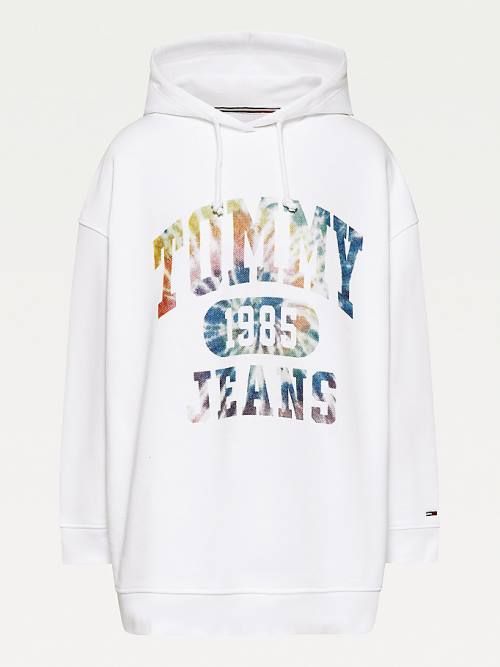 Bluzy Z Kapturem Tommy Hilfiger Curve Tie-Dye Logo Oversized Damskie Białe | TH803QNR