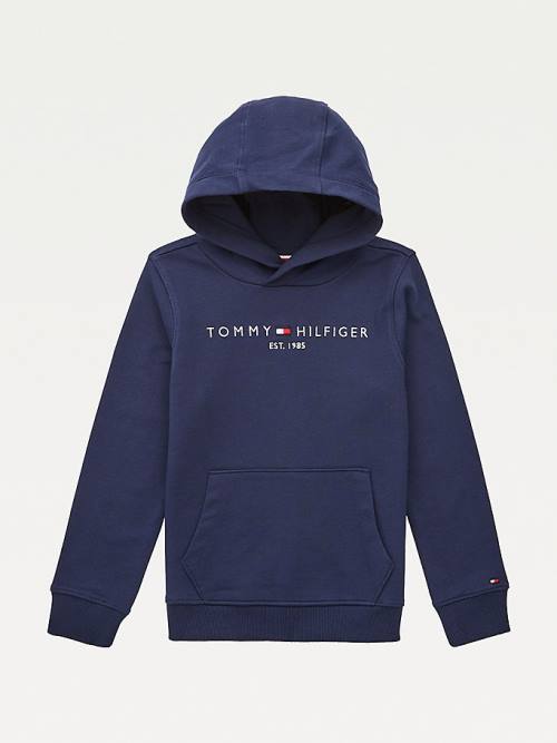 Bluzy Z Kapturem Tommy Hilfiger Essential Logo Organic Bawełniane Chłopięce Niebieskie | TH543PNM