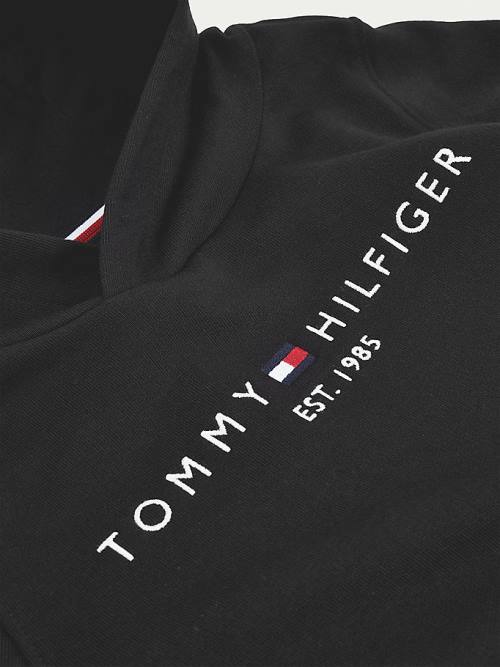 Bluzy Z Kapturem Tommy Hilfiger Essential Logo Organic Bawełniane Chłopięce Czarne | TH730VXC