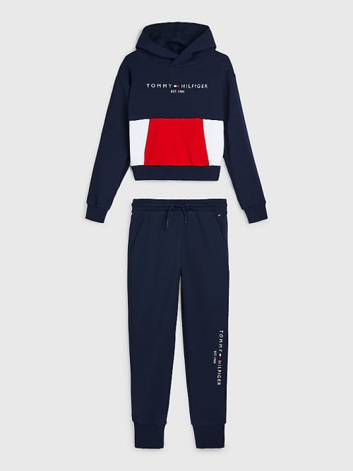 Bluzy Z Kapturem Tommy Hilfiger Essential Colour-Blocked And Joggers Set Dziewczynka Niebieskie | TH739EXZ