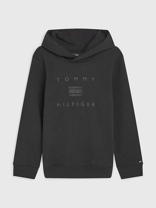 Bluzy Z Kapturem Tommy Hilfiger Flag Logo Chłopięce Czarne | TH685IRO