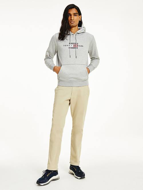 Bluzy Z Kapturem Tommy Hilfiger Front Logo Organic Bawełniane Fleece Męskie Szare | TH051LQA