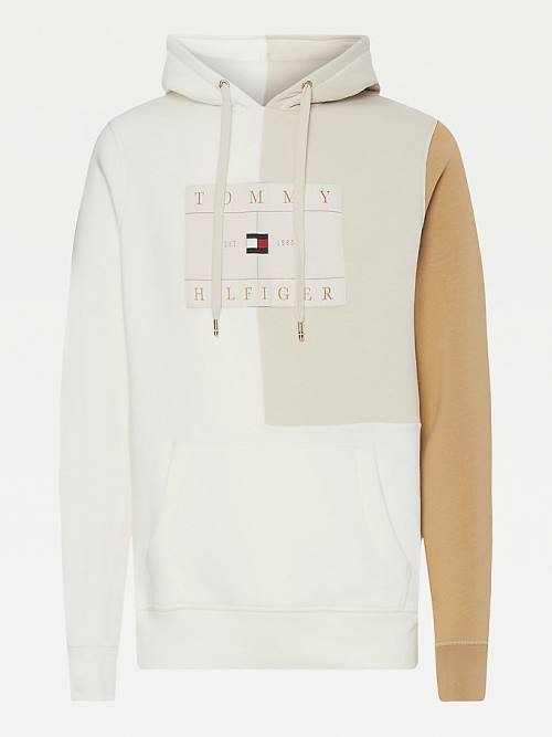 Bluzy Z Kapturem Tommy Hilfiger Icons Colour-Blocked Fleece Męskie Beżowe | TH561VRJ