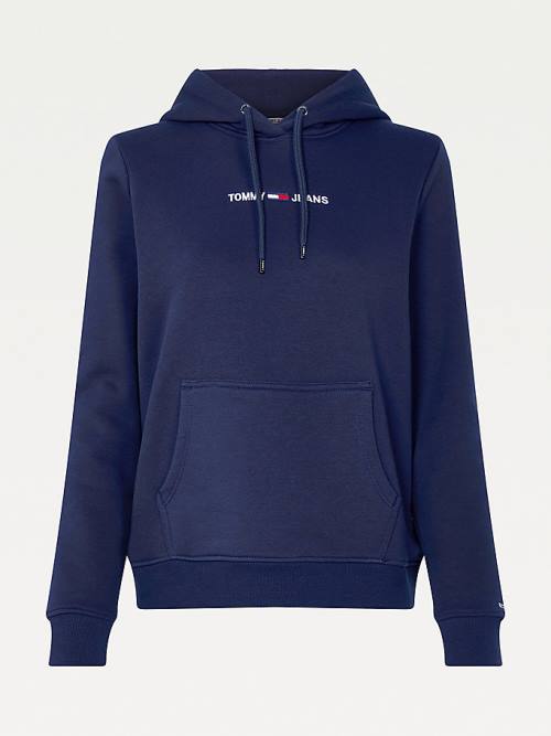 Bluzy Z Kapturem Tommy Hilfiger Linear Logo Damskie Niebieskie | TH346HXN