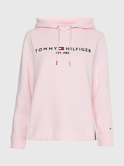 Bluzy Z Kapturem Tommy Hilfiger Logo Drawstring Regular Fit Damskie Różowe | TH015VDI