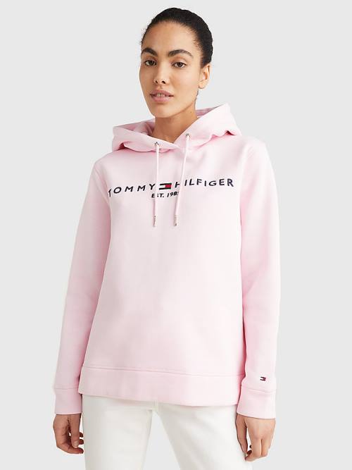 Bluzy Z Kapturem Tommy Hilfiger Logo Drawstring Regular Fit Damskie Różowe | TH015VDI