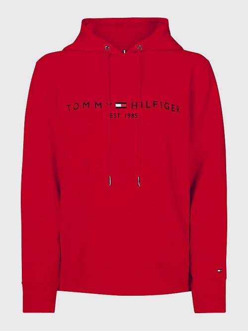 Bluzy Z Kapturem Tommy Hilfiger Logo Drawstring Regular Fit Damskie Czerwone | TH023DCI