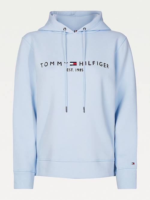 Bluzy Z Kapturem Tommy Hilfiger Logo Drawstring Regular Fit Damskie Niebieskie | TH170JDK