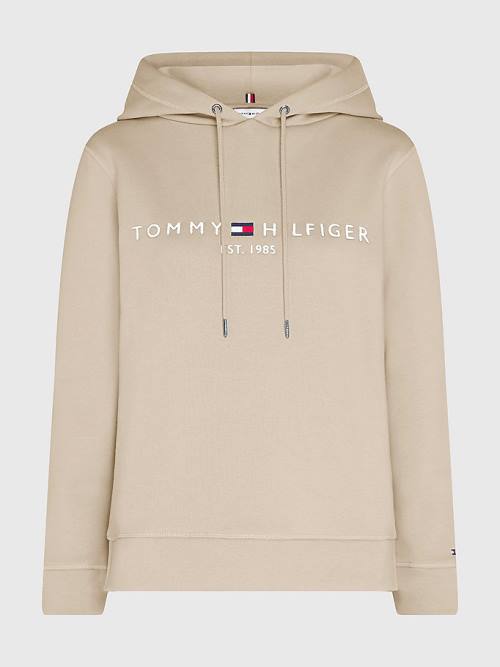 Bluzy Z Kapturem Tommy Hilfiger Logo Drawstring Regular Fit Damskie Beżowe | TH230KBM