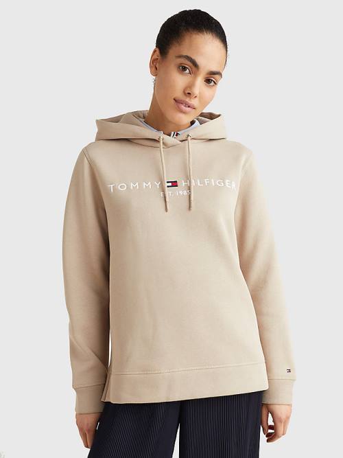 Bluzy Z Kapturem Tommy Hilfiger Logo Drawstring Regular Fit Damskie Beżowe | TH230KBM