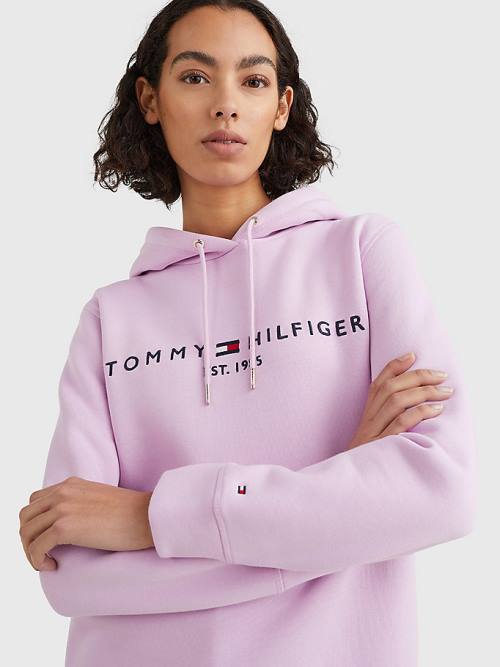 Bluzy Z Kapturem Tommy Hilfiger Logo Drawstring Regular Fit Damskie Fioletowe | TH278YLJ