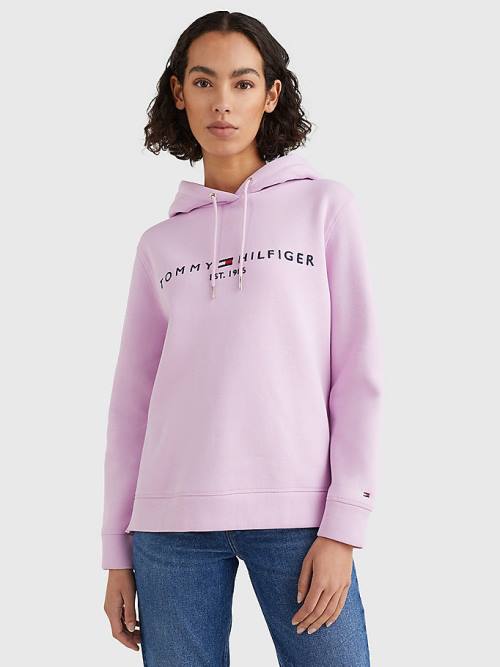 Bluzy Z Kapturem Tommy Hilfiger Logo Drawstring Regular Fit Damskie Fioletowe | TH278YLJ