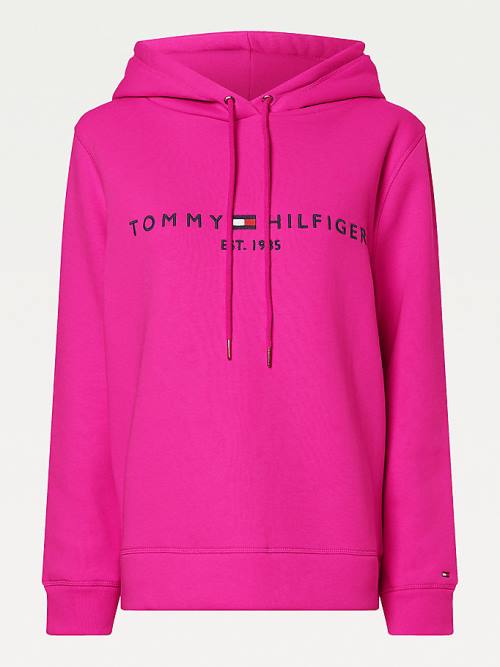 Bluzy Z Kapturem Tommy Hilfiger Logo Drawstring Regular Fit Damskie Różowe | TH408WVB