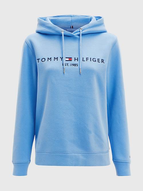 Bluzy Z Kapturem Tommy Hilfiger Logo Drawstring Regular Fit Damskie Niebieskie | TH536LOA