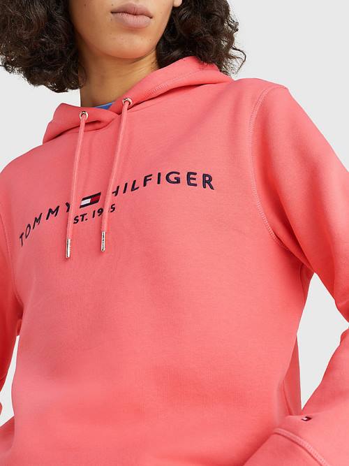 Bluzy Z Kapturem Tommy Hilfiger Logo Drawstring Regular Fit Damskie Czerwone | TH568TBA