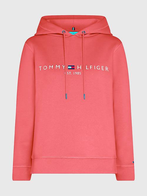 Bluzy Z Kapturem Tommy Hilfiger Logo Drawstring Regular Fit Damskie Czerwone | TH568TBA