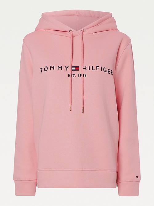 Bluzy Z Kapturem Tommy Hilfiger Logo Drawstring Regular Fit Damskie Różowe | TH697GIZ