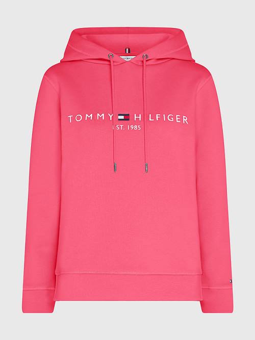 Bluzy Z Kapturem Tommy Hilfiger Logo Drawstring Regular Fit Damskie Różowe | TH859DTO