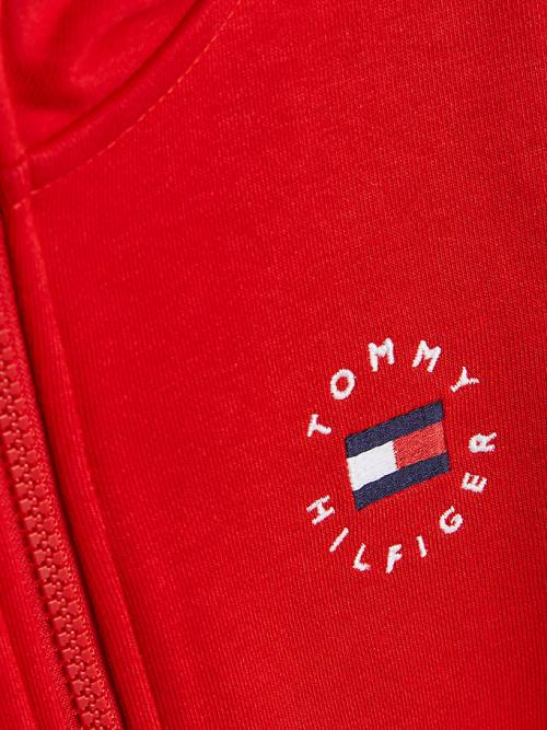 Bluzy Z Kapturem Tommy Hilfiger Logo Embroidery Zip-Thru Chłopięce Czerwone | TH083ZPC