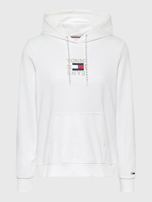 Bluzy Z Kapturem Tommy Hilfiger Logo Embroidery Damskie Białe | TH097YNI