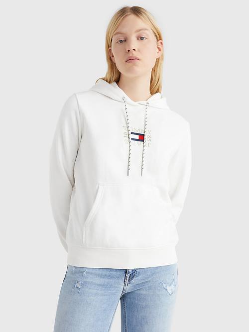 Bluzy Z Kapturem Tommy Hilfiger Logo Embroidery Damskie Białe | TH097YNI