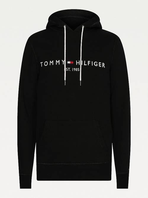 Bluzy Z Kapturem Tommy Hilfiger Logo Flex Fleece Męskie Czarne | TH059DXW