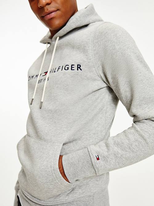 Bluzy Z Kapturem Tommy Hilfiger Logo Flex Fleece Męskie Szare | TH358JPD