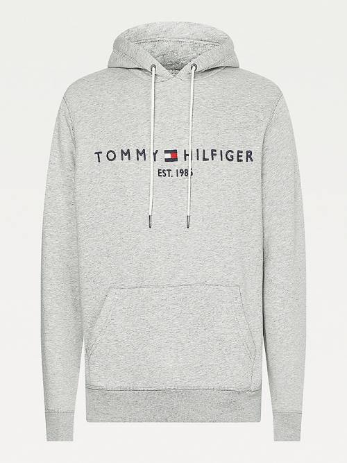 Bluzy Z Kapturem Tommy Hilfiger Logo Flex Fleece Męskie Szare | TH358JPD