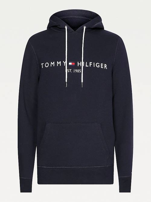 Bluzy Z Kapturem Tommy Hilfiger Logo Flex Fleece Męskie Niebieskie | TH987DKA