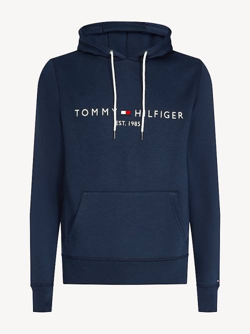 Bluzy Z Kapturem Tommy Hilfiger Logo Flex Fleece Męskie Niebieskie | TH987DKA