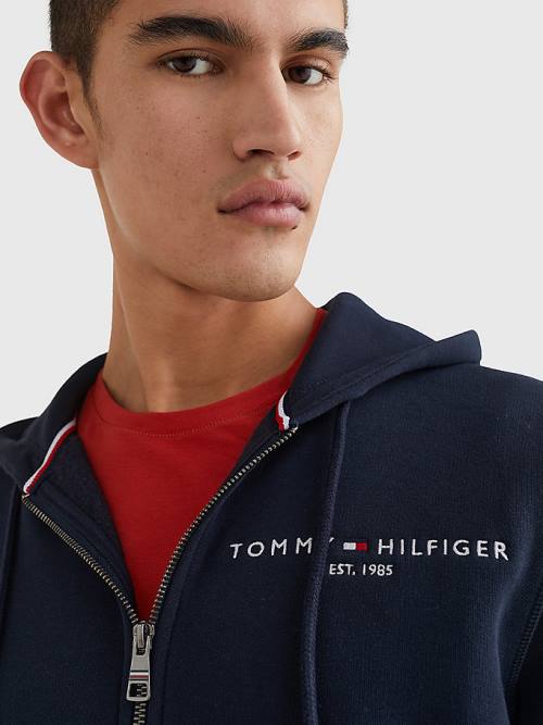 Bluzy Z Kapturem Tommy Hilfiger Logo Zip-Thru Męskie Niebieskie | TH178GEC