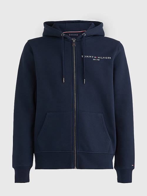 Bluzy Z Kapturem Tommy Hilfiger Logo Zip-Thru Męskie Niebieskie | TH178GEC