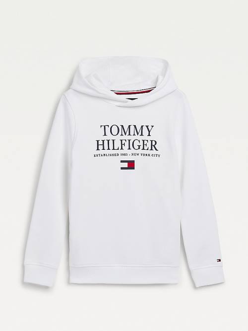 Bluzy Z Kapturem Tommy Hilfiger Organic Bawełniane Logo Chłopięce Białe | TH173KPC