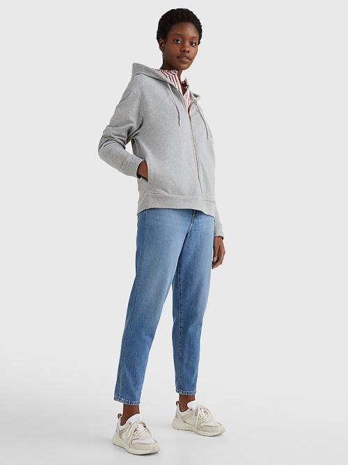 Bluzy Z Kapturem Tommy Hilfiger Organic Bawełniane Relaxed Fit Zip-Thru Damskie Szare | TH389MSL