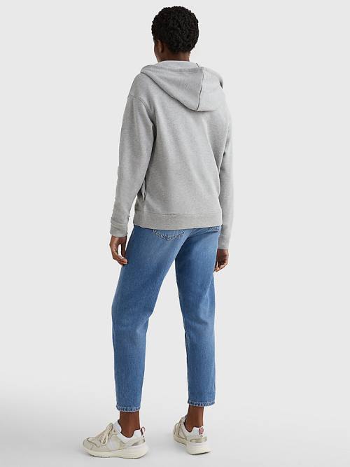 Bluzy Z Kapturem Tommy Hilfiger Organic Bawełniane Relaxed Fit Zip-Thru Damskie Szare | TH389MSL