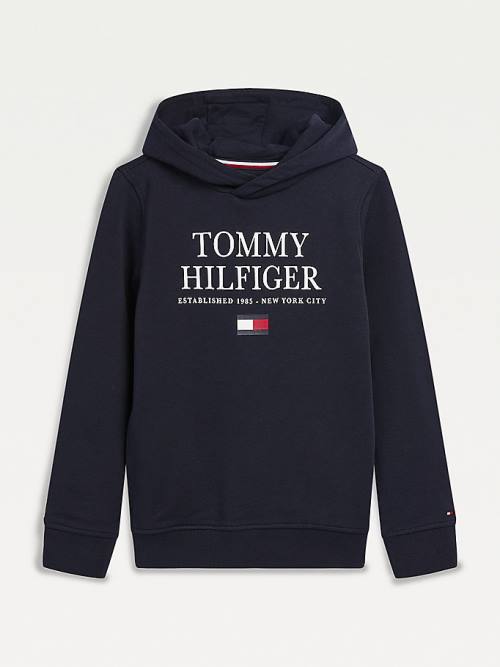 Bluzy Z Kapturem Tommy Hilfiger Organic Bawełniane Logo Chłopięce Niebieskie | TH751BFU