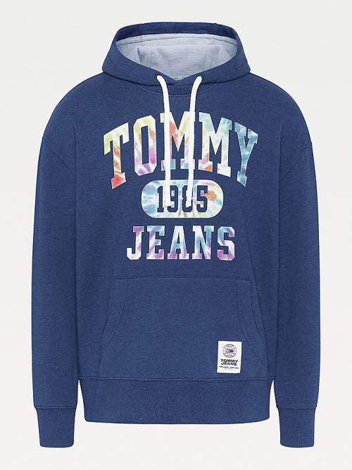 Bluzy Z Kapturem Tommy Hilfiger Plus Organic Bawełniane Relaxed Tie-Dye Logo Męskie Niebieskie | TH108HBF