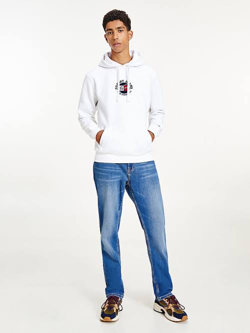 Bluzy Z Kapturem Tommy Hilfiger Signature Logo Męskie Białe | TH159QHF