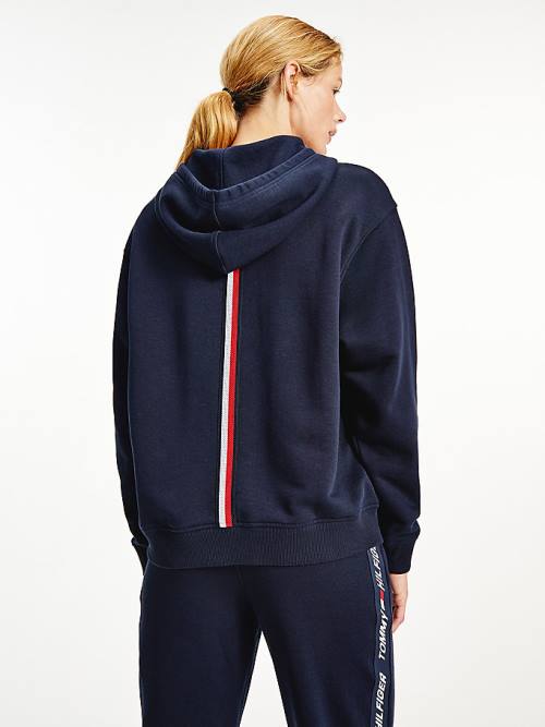 Bluzy Z Kapturem Tommy Hilfiger Sportowe Signature Tape Relaxed Fit Damskie Niebieskie | TH801BSL