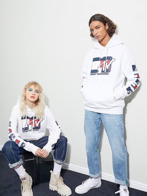 Bluzy Z Kapturem Tommy Hilfiger Tommy Jeans X MTV Męskie Białe | TH347FBL