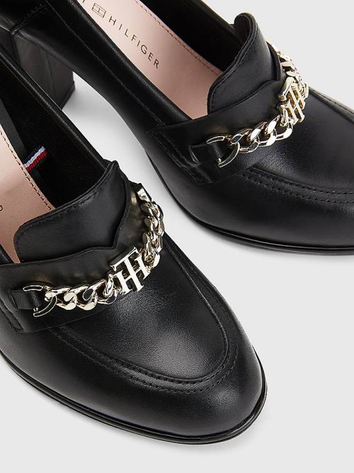 Botki Na Obcasie Tommy Hilfiger Chain High Loafers Damskie Czarne | TH396HNK