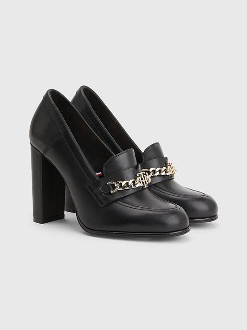 Botki Na Obcasie Tommy Hilfiger Chain High Loafers Damskie Czarne | TH396HNK