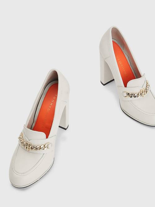 Botki Na Obcasie Tommy Hilfiger Chain High Loafers Damskie Beżowe | TH639JXW