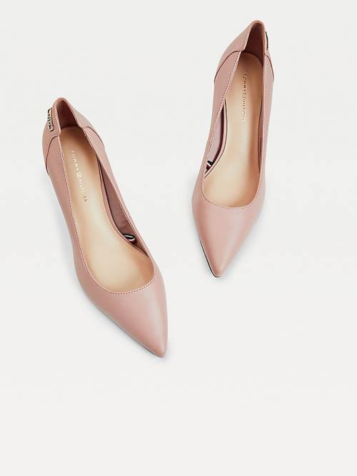 Botki Na Obcasie Tommy Hilfiger Essential Pointed Low Skórzane Pumps Damskie Różowe | TH432IOQ